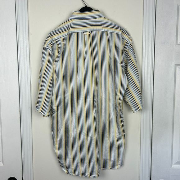 Peter Millar Men's Large Cotton Striped Short Sleeve Shirt Blue Yellow Red White - Picture 3 of 4